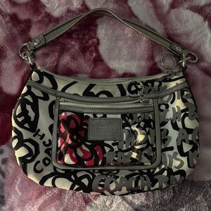 Coach Black and Red Graffiti Shoulder Bag
